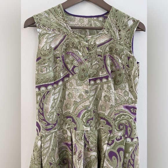 Vintage 70s/80s 1-of-a-kind Light Moss Green + Purple Patterned Floral Maxi - Picture 3 of 5